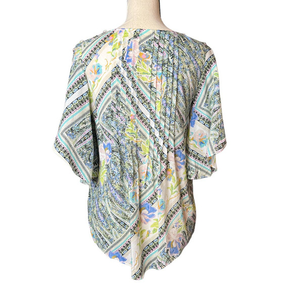 Maeve Anthropologie Flutter Sleeve Blouse in Blue Multicolored Print Size 0 - Picture 4 of 5